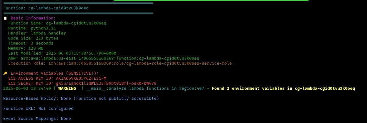 Lambda function with credentials discovered