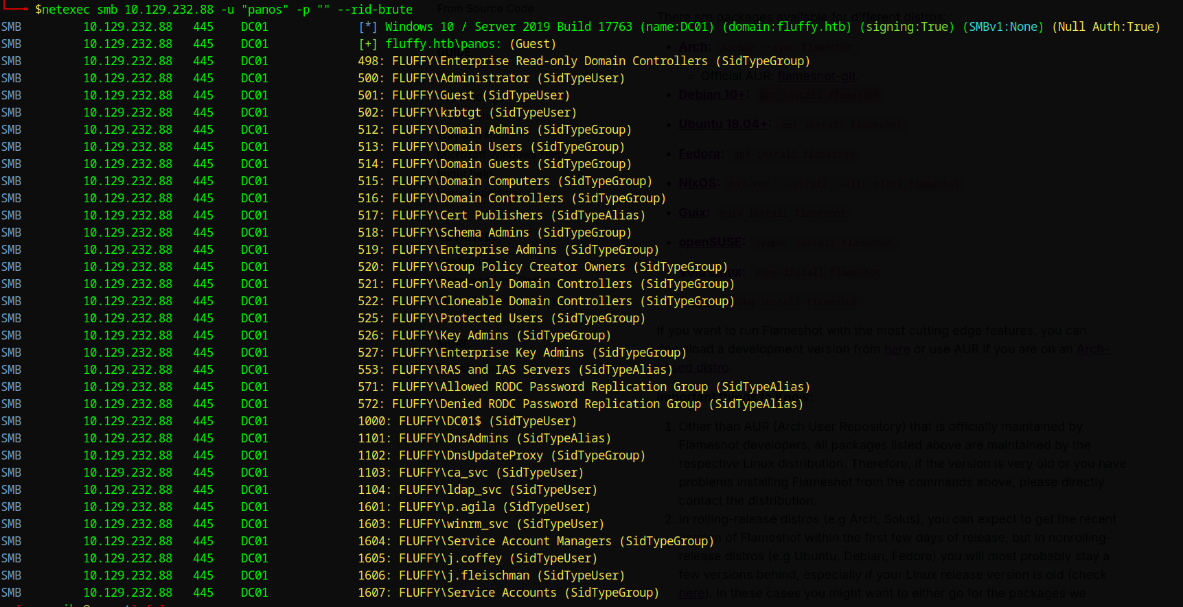Null session SID enumeration results