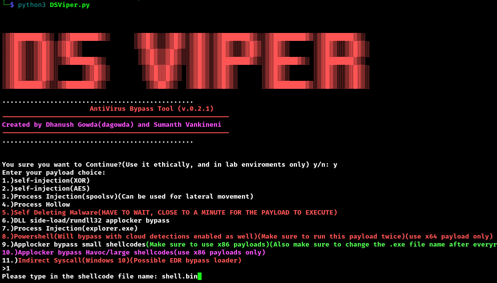 DSVyper shell creation