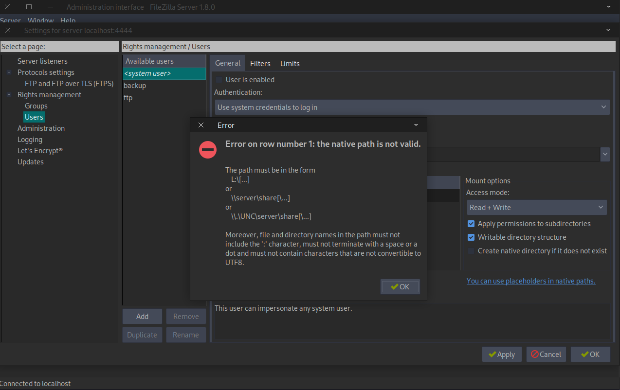 Configure Users Error