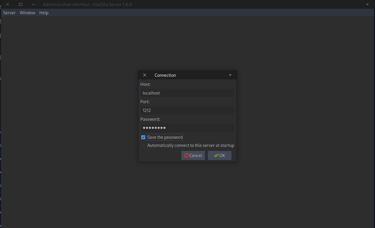 FileZilla Admin Connection