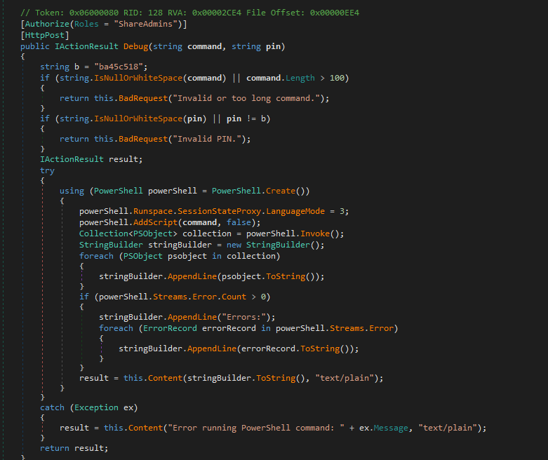 Decompiled debug function