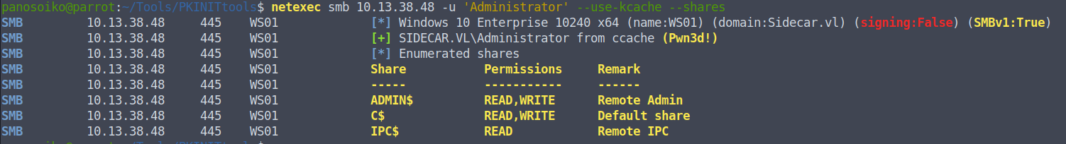 Administrator access on WS01