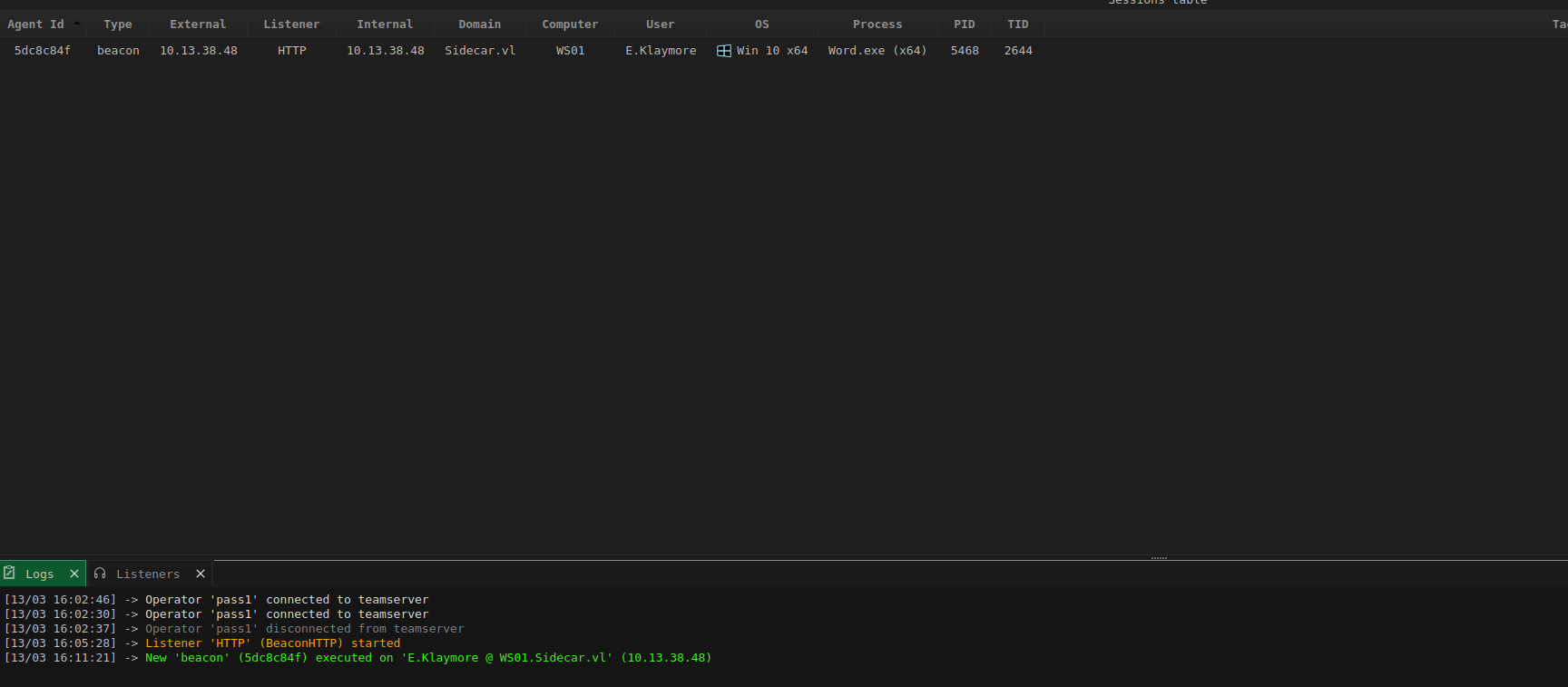 Beacon received in Adaptix C2