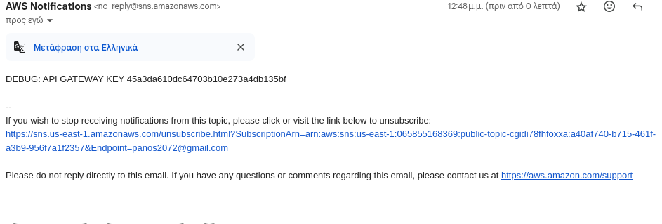 Email with API key