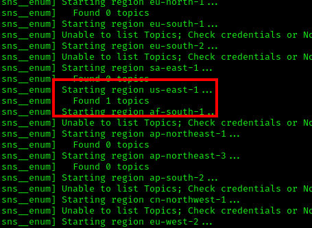 Pacu SNS enumeration results