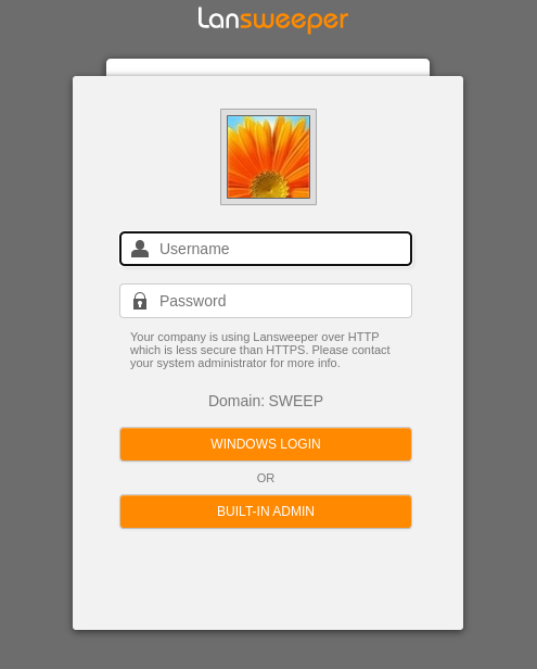 Lansweeper login page