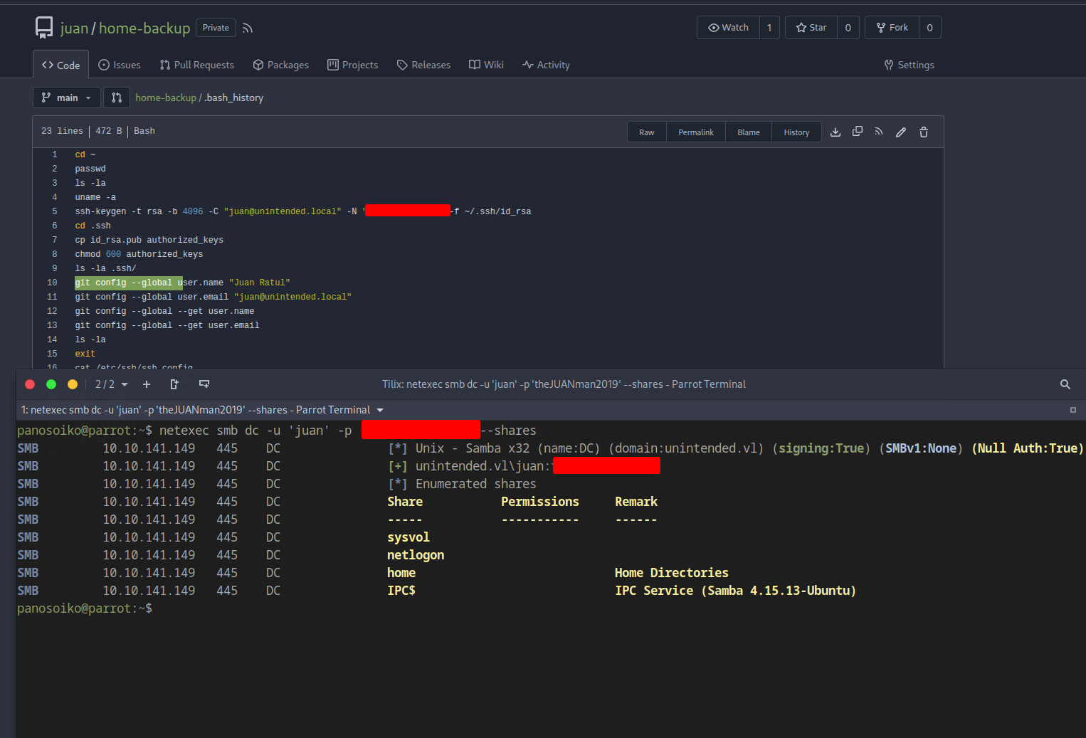 Valid credentials in bash history