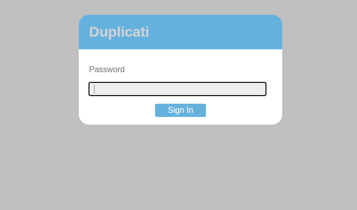 Duplicati login interface