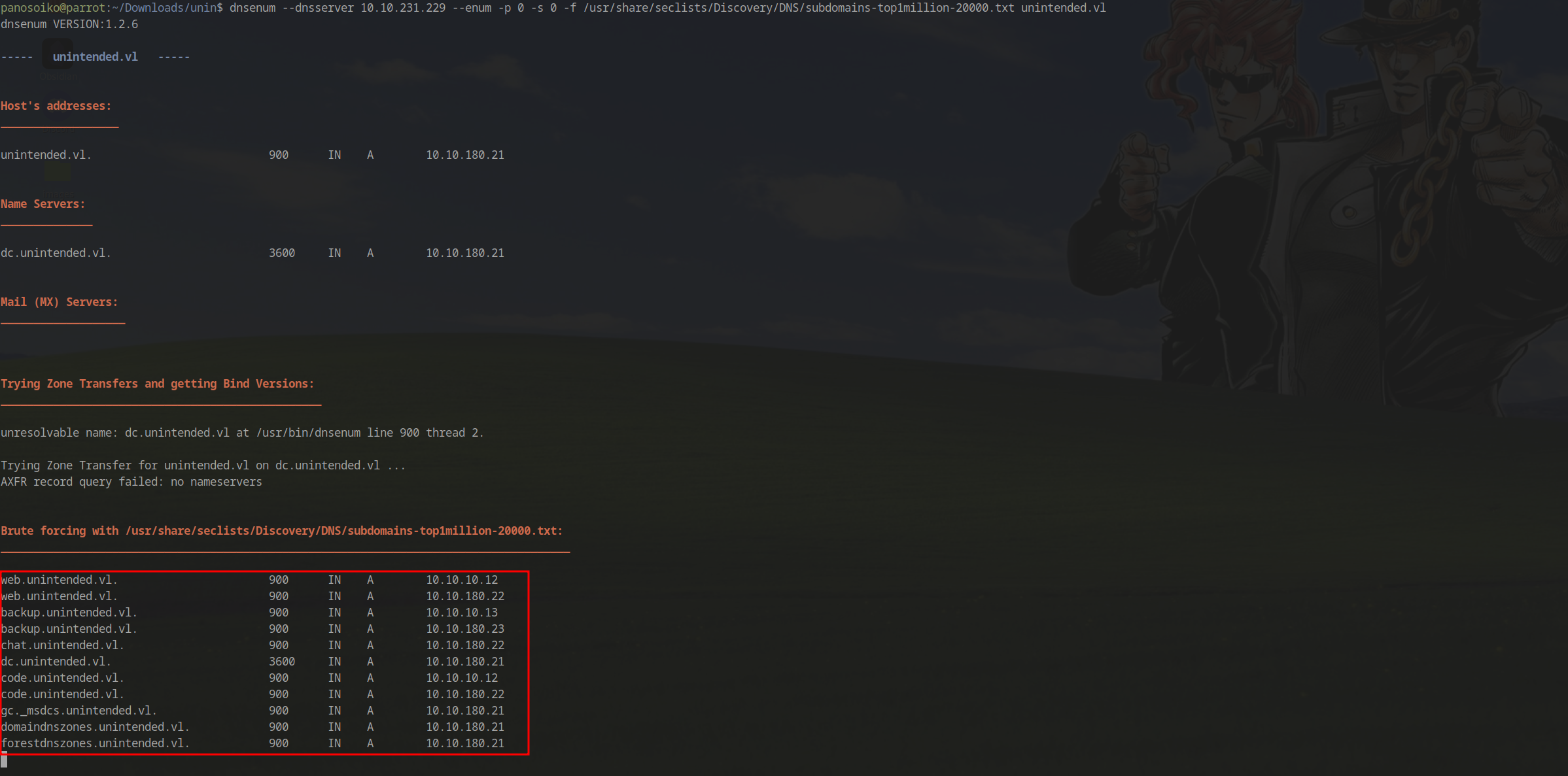 DNS enumeration results